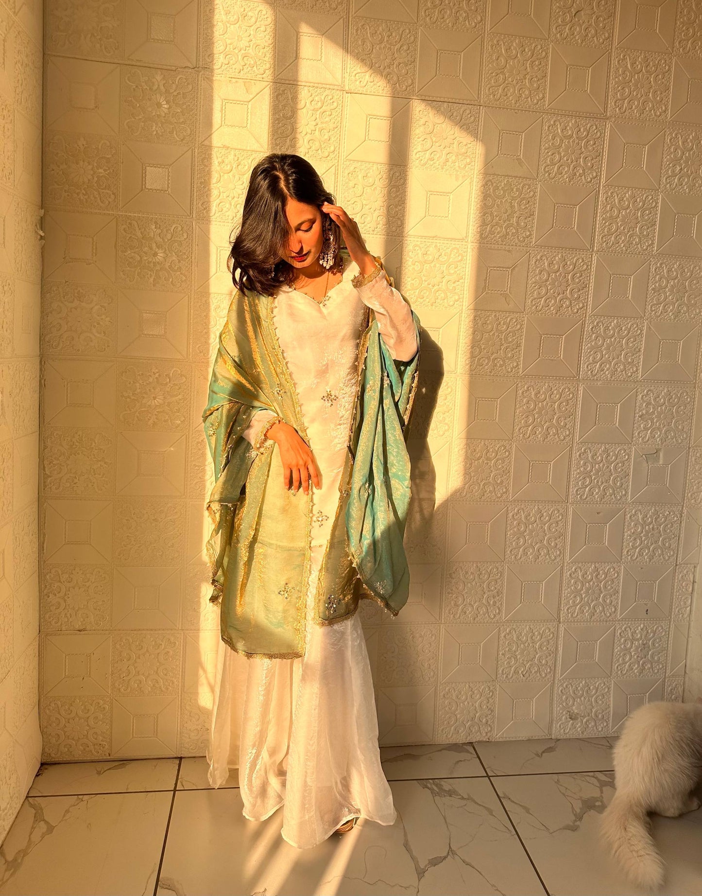 Captivating Sky Blue Color Embroidered Fredy Silk Sharara Suit With Dupatta