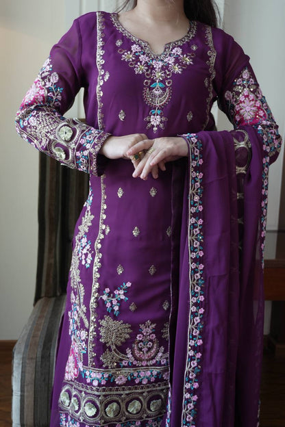 Elegant Purple Color Sequence Embroidered Palazzo Suit