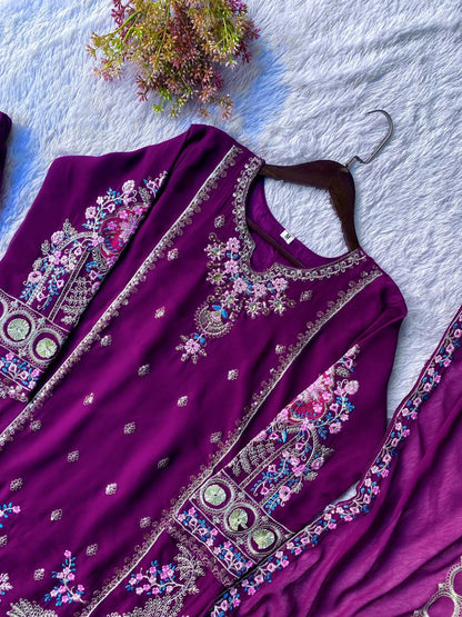 Elegant Purple Color Sequence Embroidered Palazzo Suit