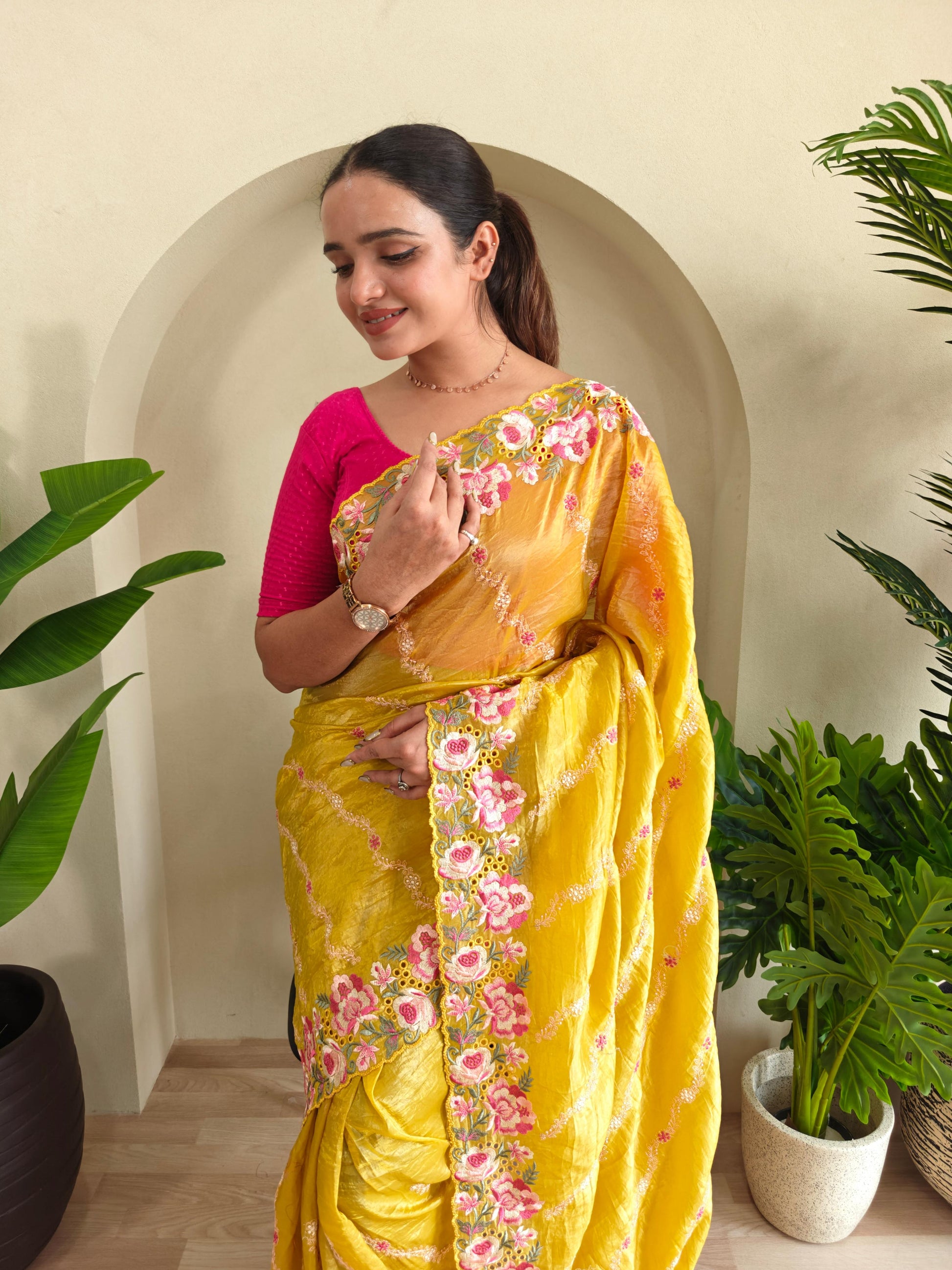 Delightful Crush Silk Yellow Color Saree