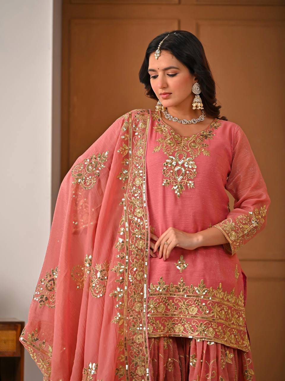 Fancy Pink Color Sequnce Embroidered Sharara Suit With Dupatta
