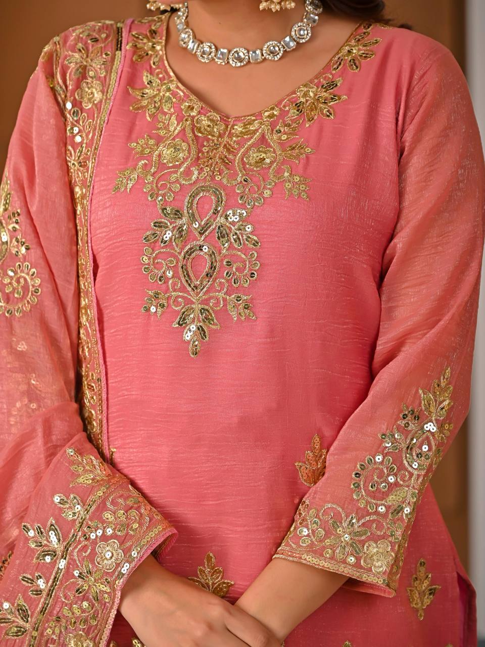 Fancy Pink Color Sequnce Embroidered Sharara Suit With Dupatta