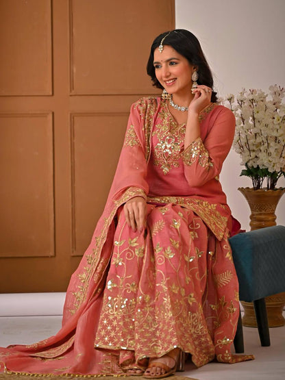 Fancy Pink Color Sequnce Embroidered Sharara Suit With Dupatta