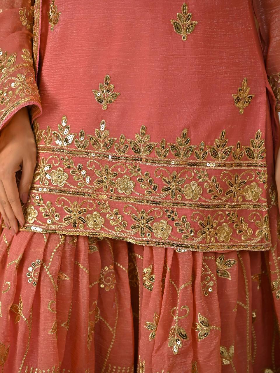 Fancy Pink Color Sequnce Embroidered Sharara Suit With Dupatta