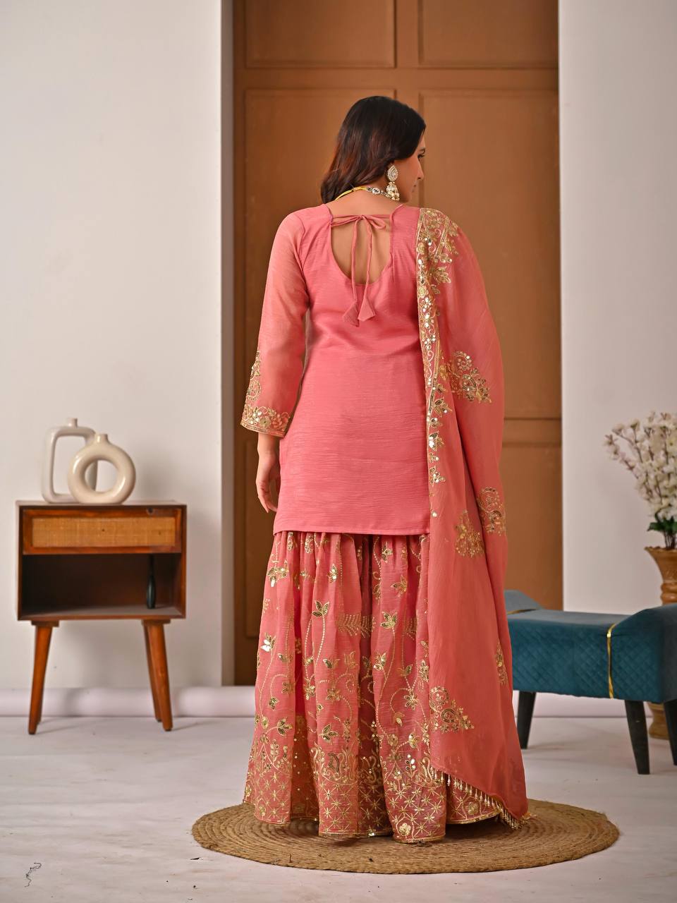 Fancy Pink Color Sequnce Embroidered Sharara Suit With Dupatta