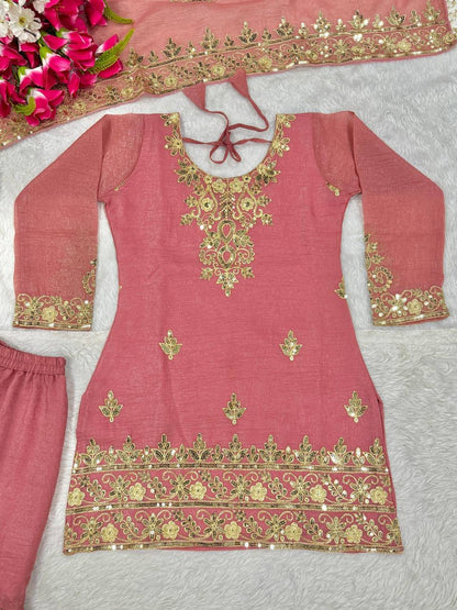 Fancy Pink Color Sequnce Embroidered Sharara Suit With Dupatta