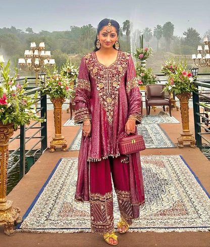 Peaceful Pink Color Sequence Embroidered Palazzo With Dupatta Suit