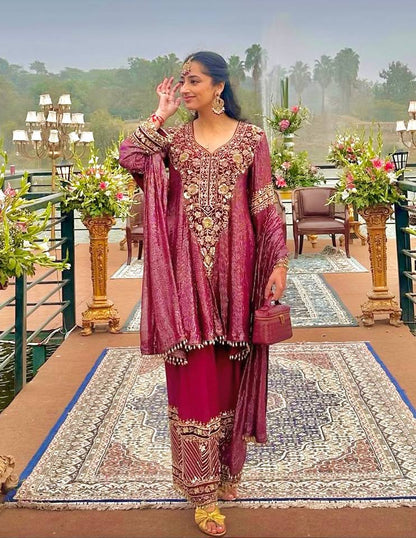 Peaceful Pink Color Sequence Embroidered Palazzo With Dupatta Suit