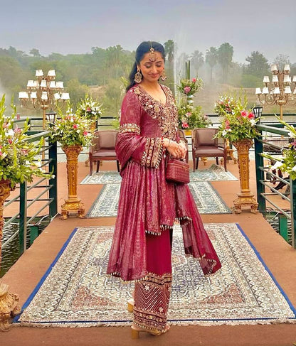 Peaceful Pink Color Sequence Embroidered Palazzo With Dupatta Suit