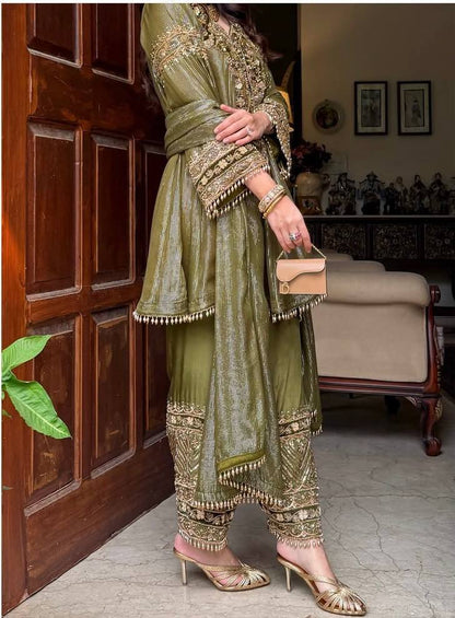 Charming Green Color Sequence Embroidered Palazzo With Dupatta Suit