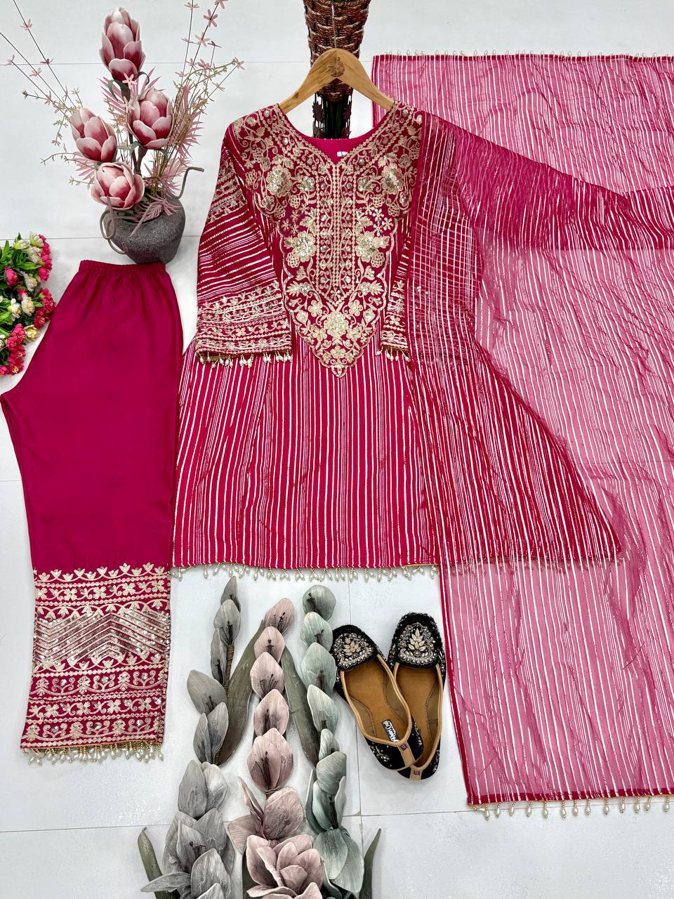 Peaceful Pink Color Sequence Embroidered Palazzo With Dupatta Suit