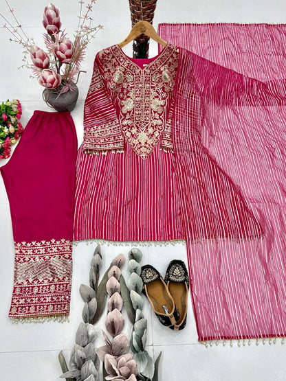 Peaceful Pink Color Sequence Embroidered Palazzo With Dupatta Suit