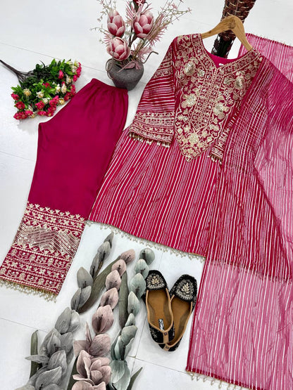 Peaceful Pink Color Sequence Embroidered Palazzo With Dupatta Suit