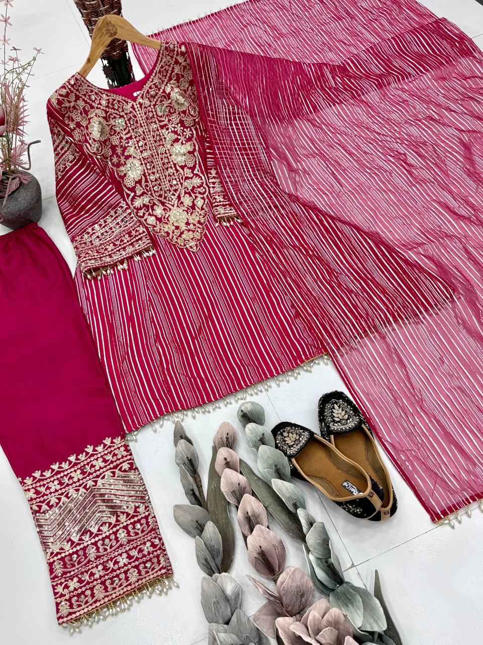 Peaceful Pink Color Sequence Embroidered Palazzo With Dupatta Suit
