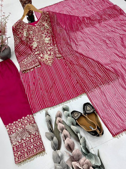 Peaceful Pink Color Sequence Embroidered Palazzo With Dupatta Suit