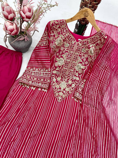 Peaceful Pink Color Sequence Embroidered Palazzo With Dupatta Suit