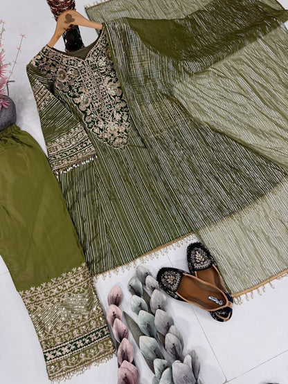 Charming Green Color Sequence Embroidered Palazzo With Dupatta Suit