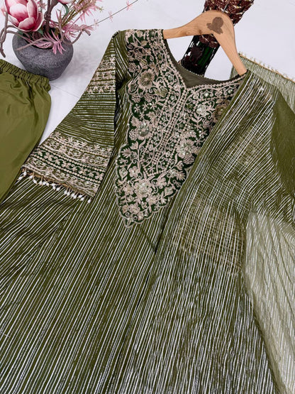 Charming Green Color Sequence Embroidered Palazzo With Dupatta Suit
