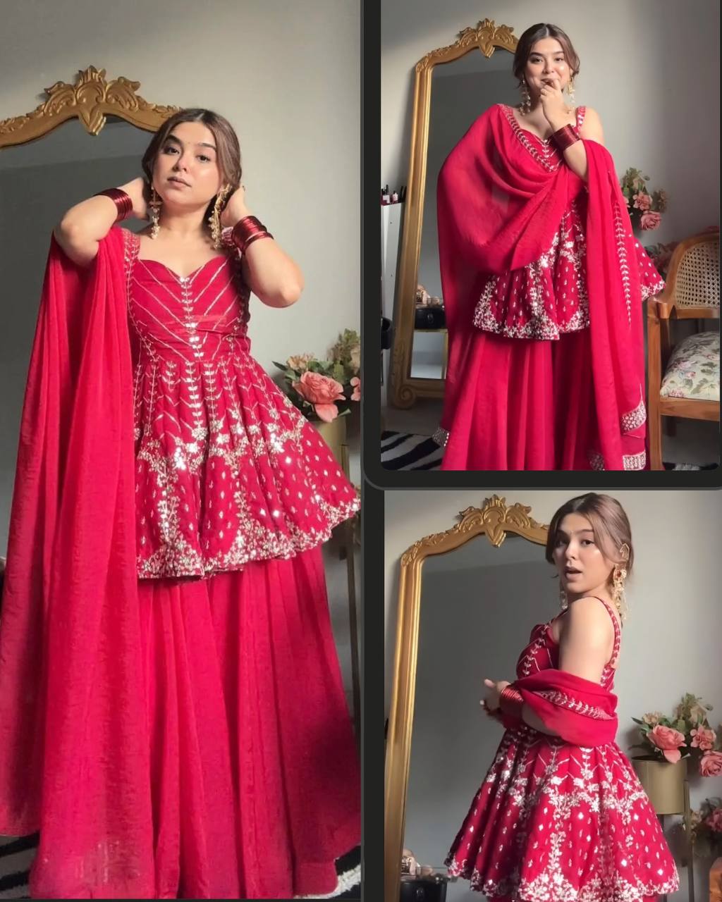 Wedding Wear Sequins And Zari Work Blooming Sharara Palazzo Suit Set