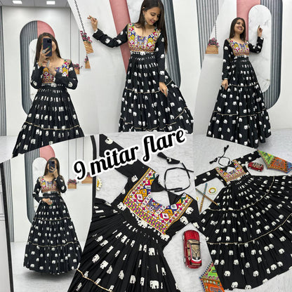 Navratri Wear Black Color Pure Cotton And Embroidery Gamathi Work Designer Gown