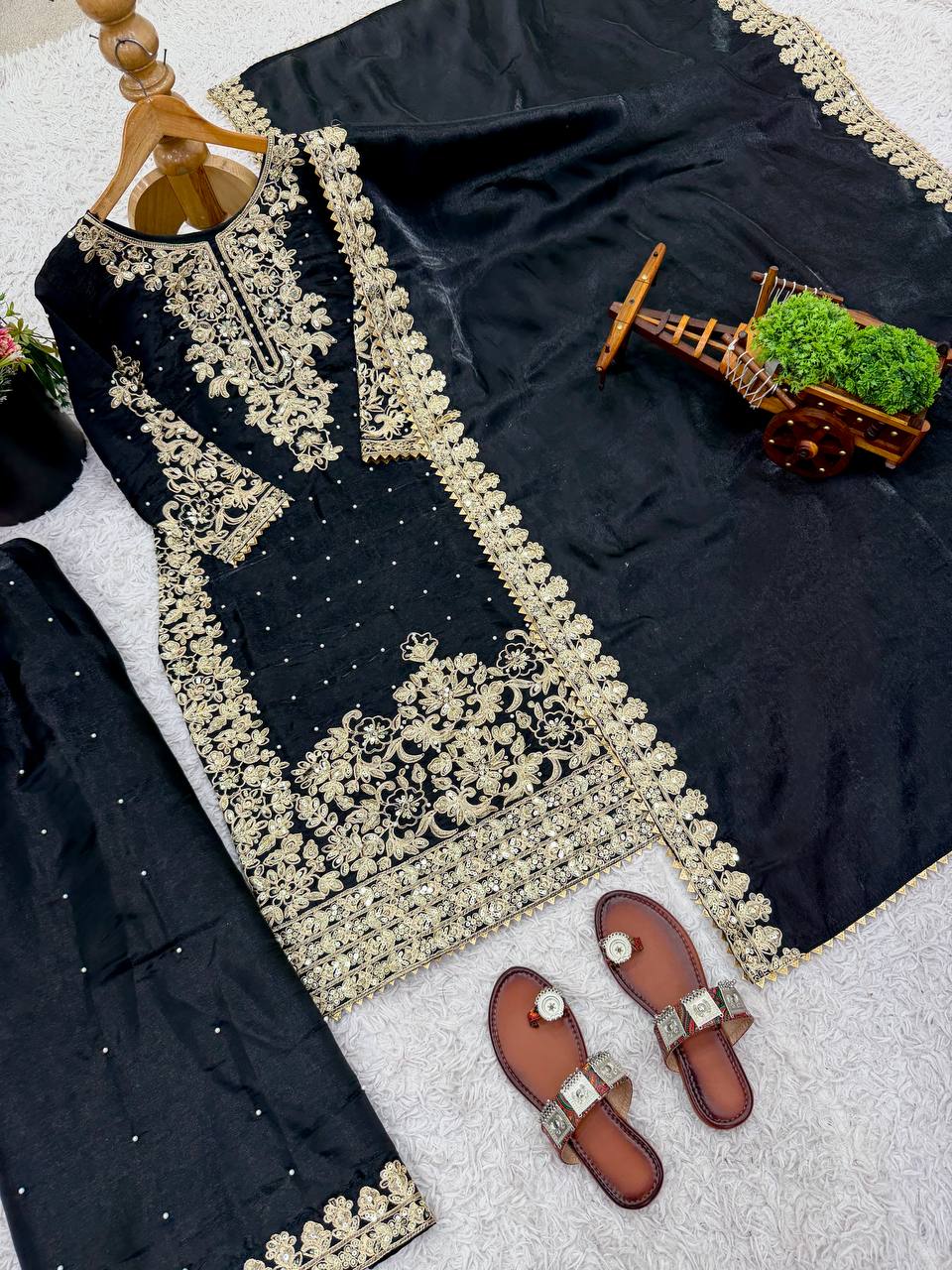 Embellished Black Color Sequence Embroidered Palazzo Suit With Dupatta