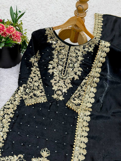 Embellished Black Color Sequence Embroidered Palazzo Suit With Dupatta