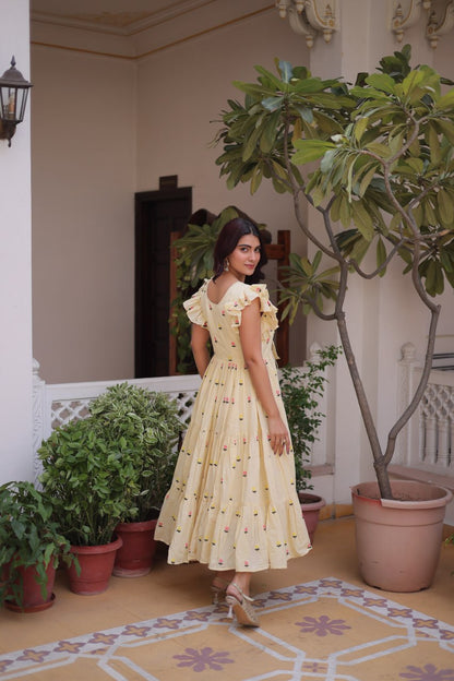 Fashionable Yellow color Embroidered Designer Gown