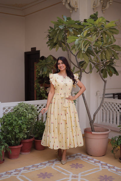 Fashionable Yellow color Embroidered Designer Gown