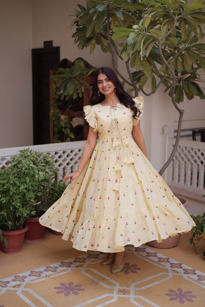 Fashionable Yellow color Embroidered Designer Gown