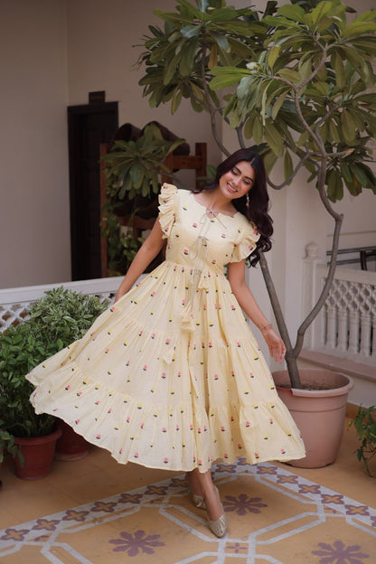 Fashionable Yellow color Embroidered Designer Gown