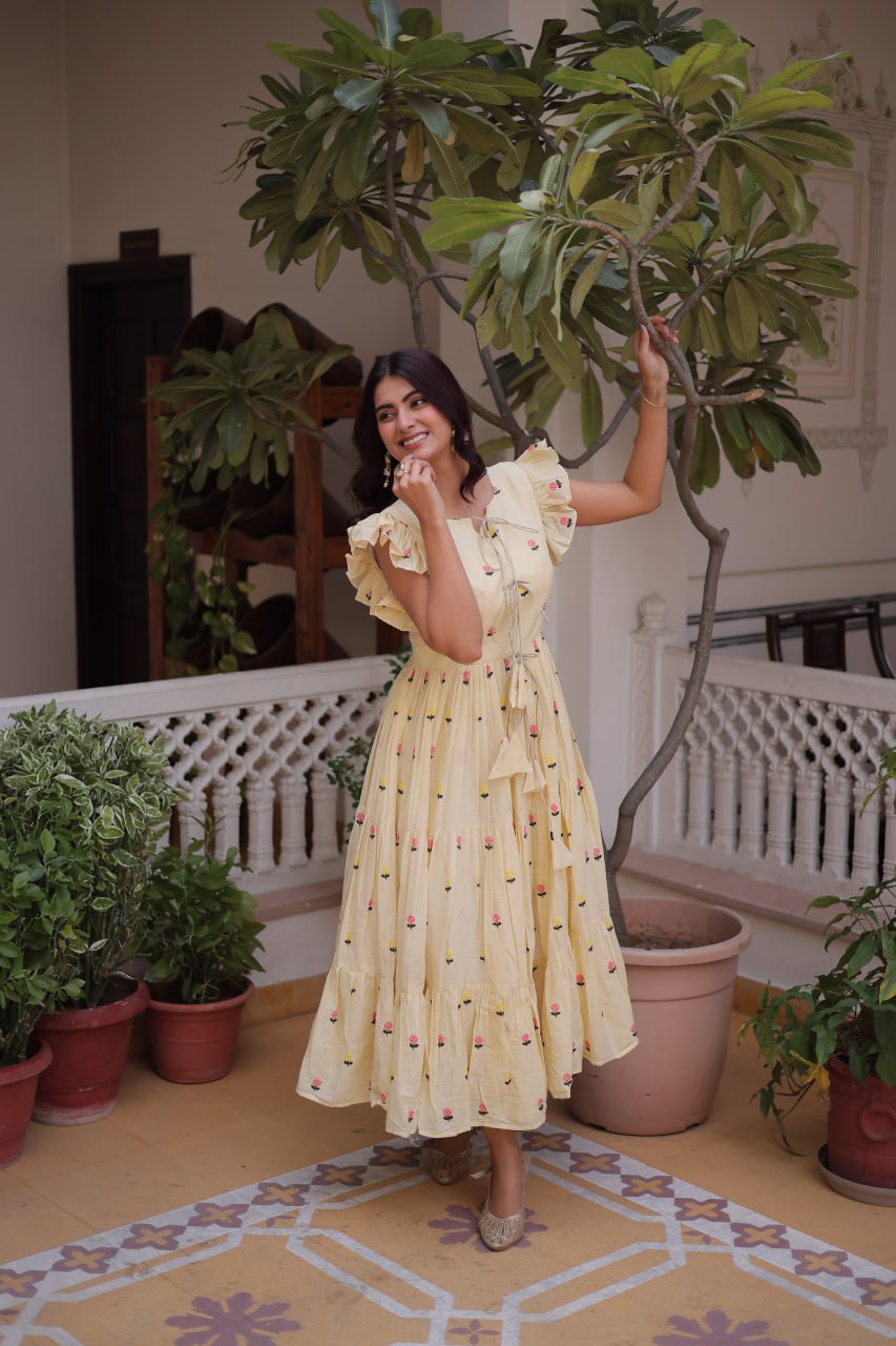 Fashionable Yellow color Embroidered Designer Gown