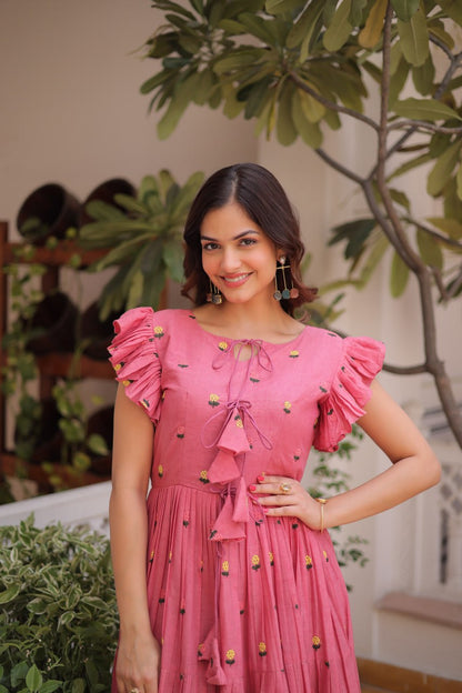 Fashionable Pink color Embroidered Designer Gown