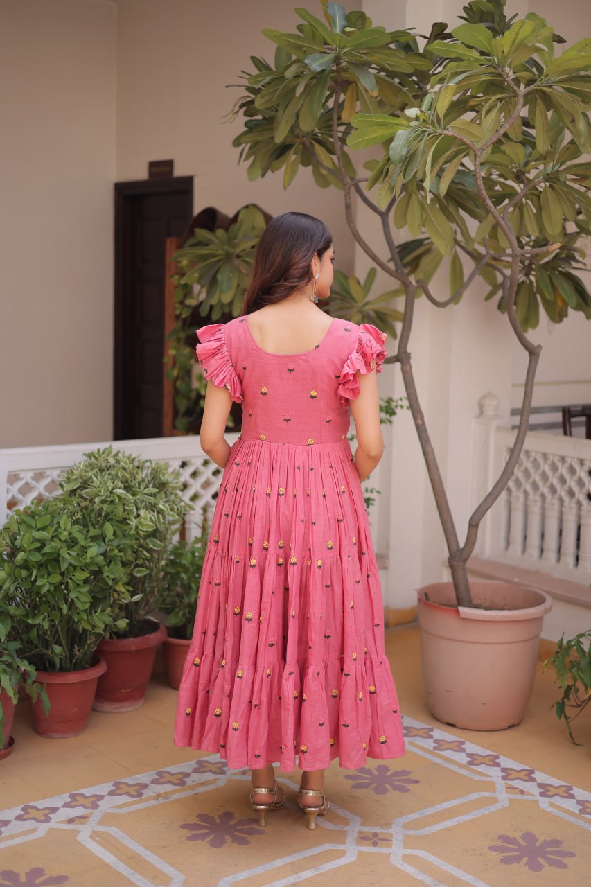 Fashionable Pink color Embroidered Designer Gown