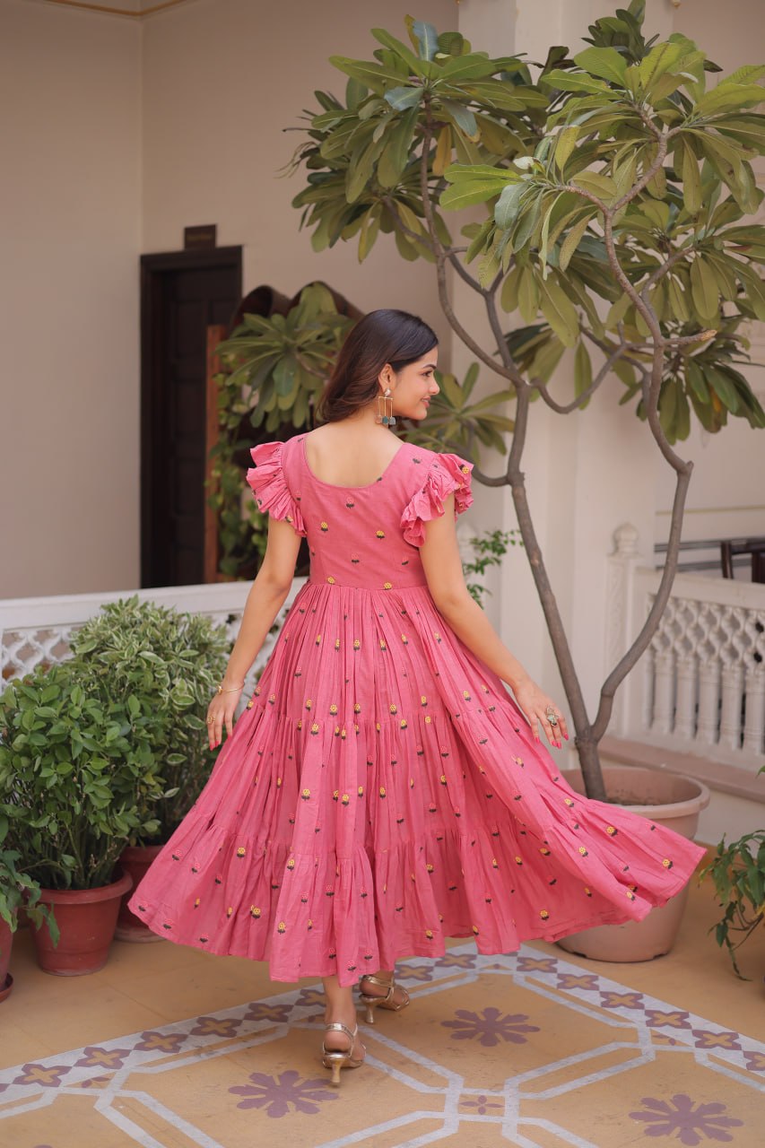 Fashionable Pink color Embroidered Designer Gown