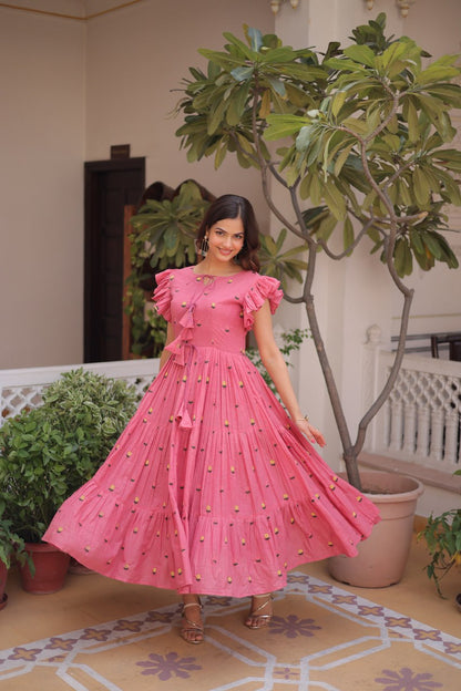 Fashionable Pink color Embroidered Designer Gown