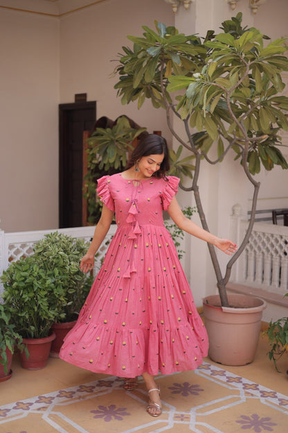 Fashionable Pink color Embroidered Designer Gown