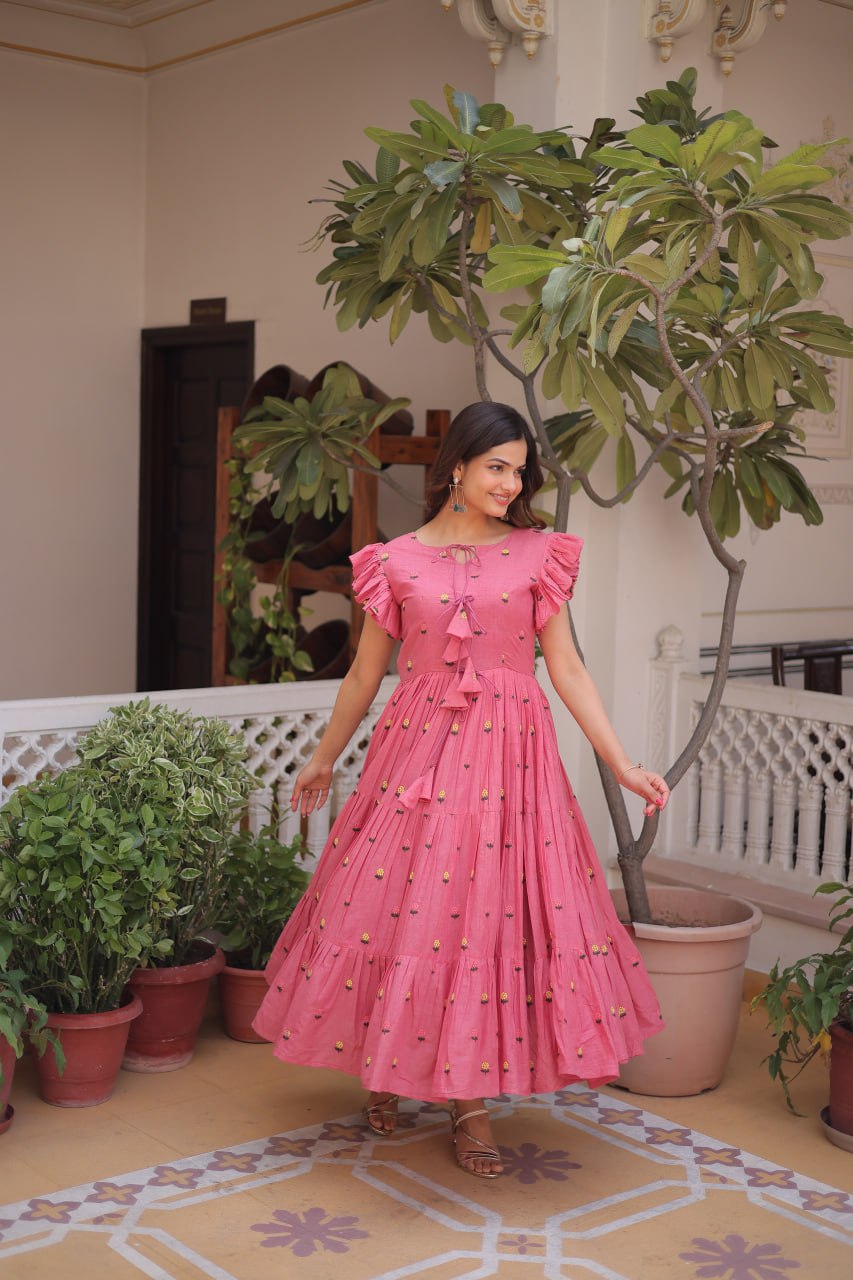 Fashionable Pink color Embroidered Designer Gown