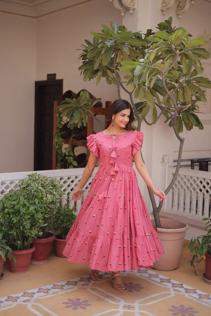 Fashionable Pink color Embroidered Designer Gown