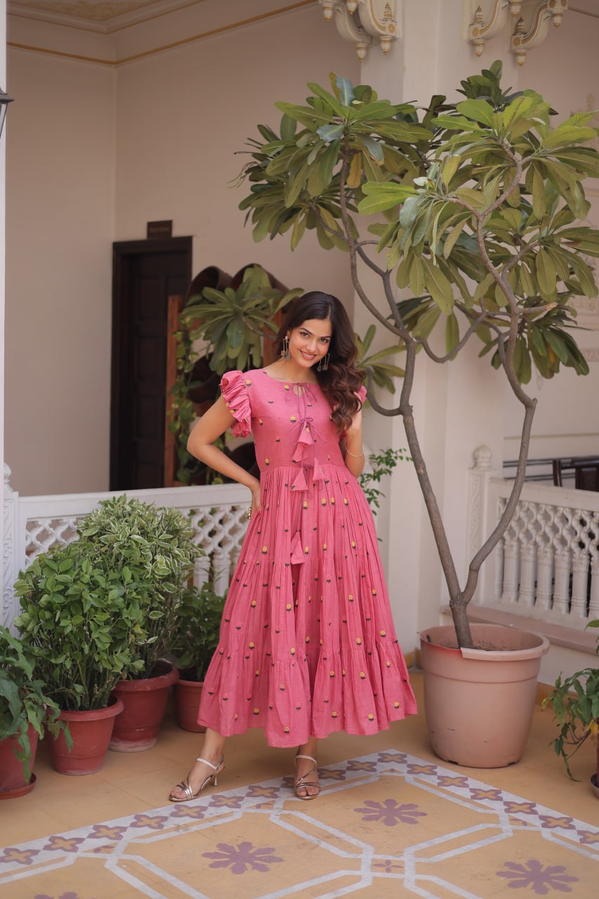 Fashionable Pink color Embroidered Designer Gown