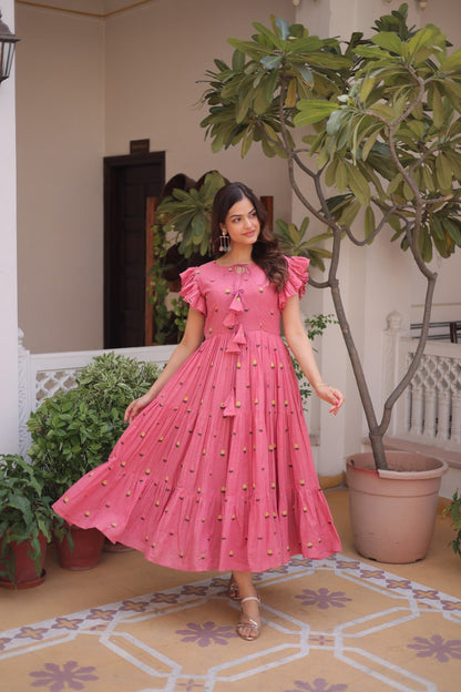 Fashionable Pink color Embroidered Designer Gown