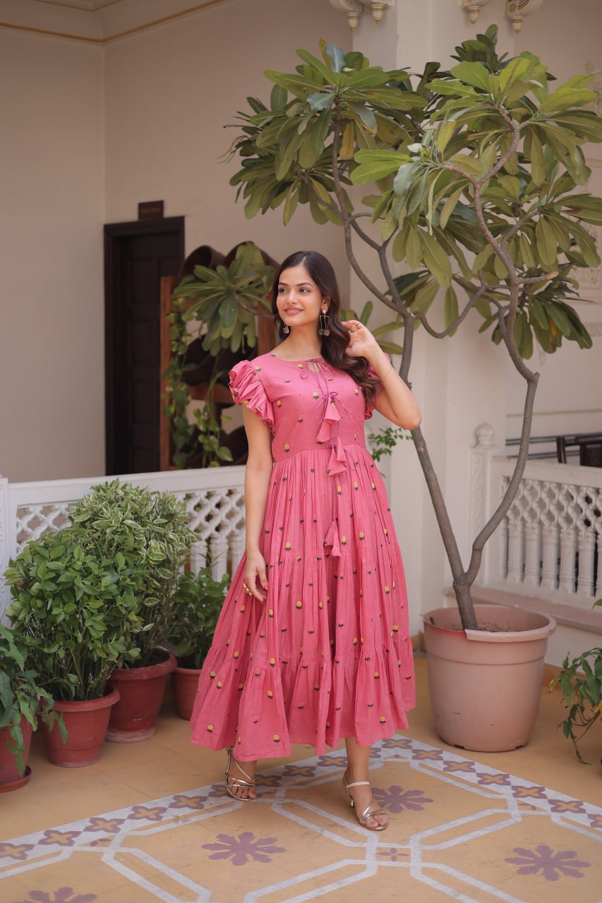 Fashionable Pink color Embroidered Designer Gown