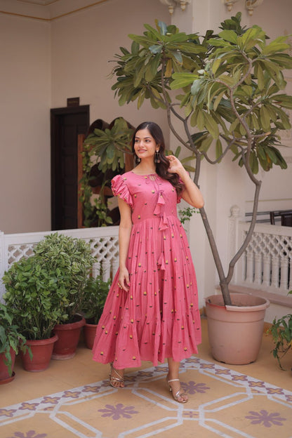 Fashionable Pink color Embroidered Designer Gown