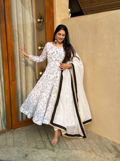Precious White Color Sequence Embroidery Anarkali Suit With Dupatta