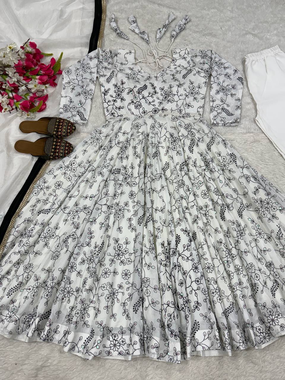 Precious White Color Sequence Embroidery Anarkali Suit With Dupatta