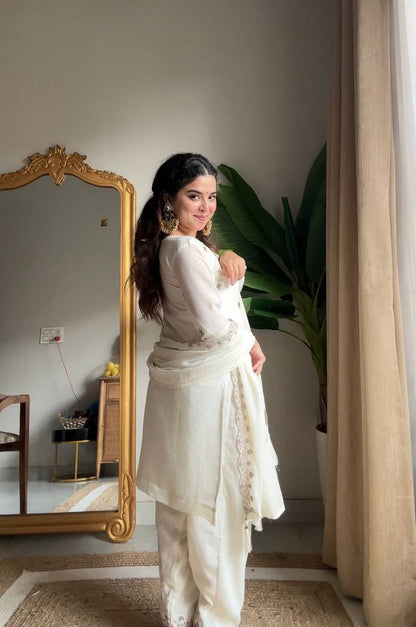 Preferable White Color Chinon Embroidered Salwar Suit With Dupatta