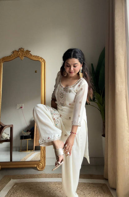 Preferable White Color Chinon Embroidered Salwar Suit With Dupatta