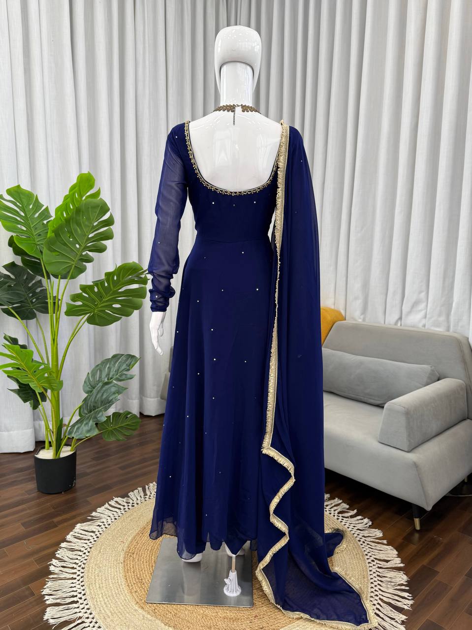 Elegant Blue Color Georgette Handwork Designer Anarkali Gowm