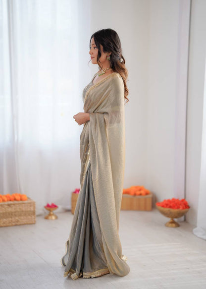 Arti Chauhan Wear Beige Color Heavy Fendy Silk Saree With Blouse