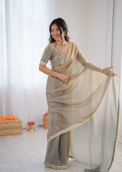 Arti Chauhan Wear Beige Color Heavy Fendy Silk Saree With Blouse
