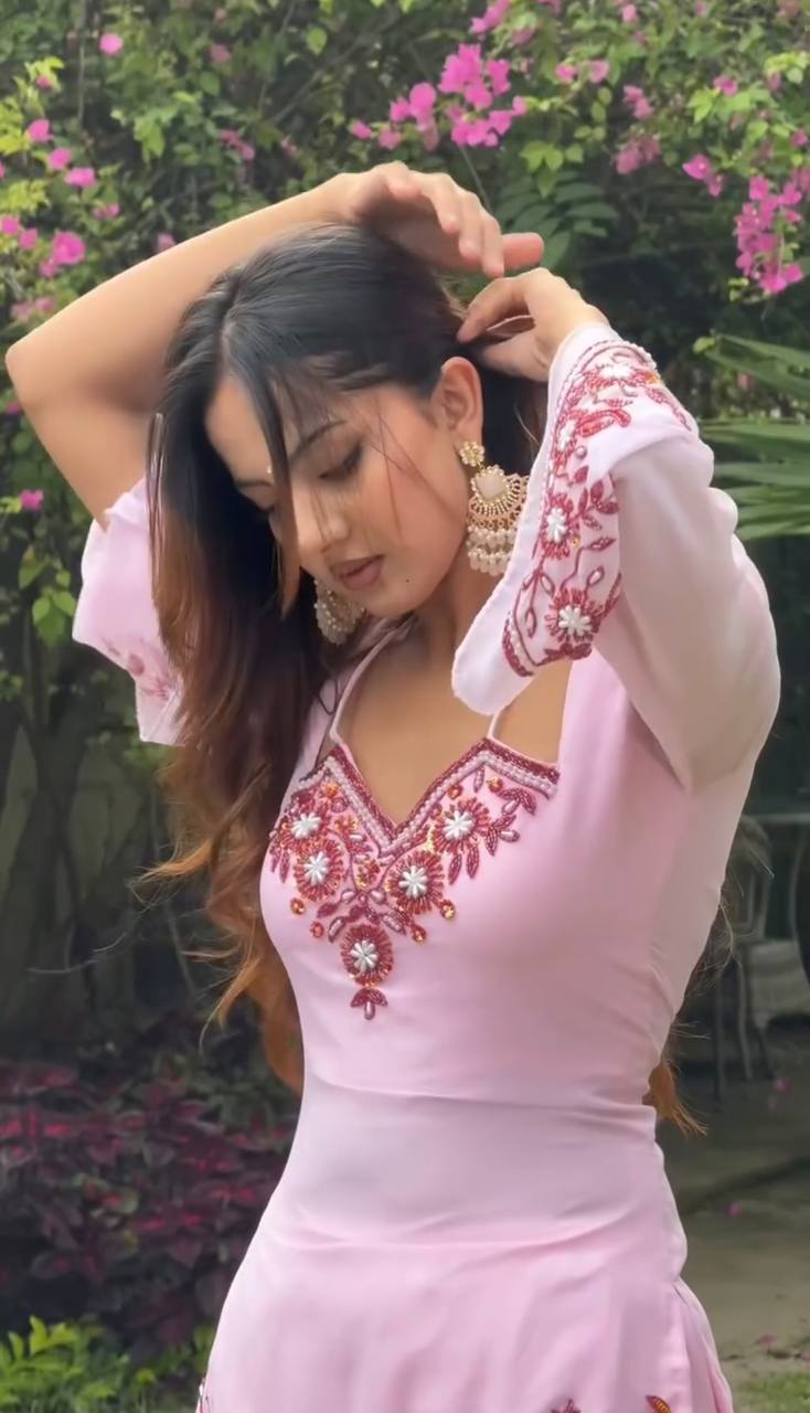 Demanding Pink Color Sequence Embroidered 3 Pieces Palazzo Suit
